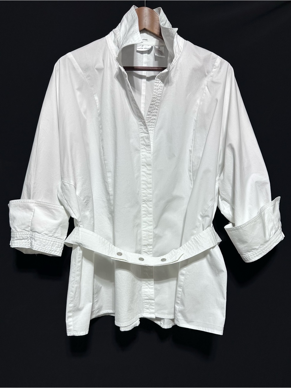 Harve Benard White Belted Popover Blouse 1X Quiet Luxury Career